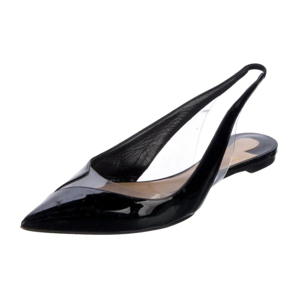Christian Louboutin Black Leather Slingback Flats, European Size 41